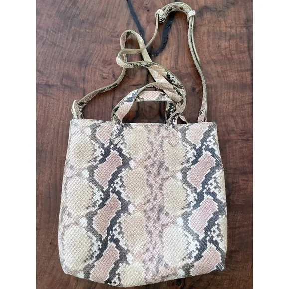 NWT Madewell Snakeskin The Zip-Top TransportLeather Crossbody Purse Bag​​​​​